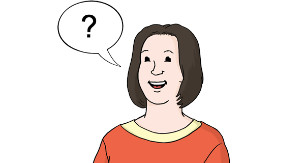Grafik: Frau stellt eine Frage (Sprechblase mit Fragezeichen) Grafik: Frau stellt eine Frage (Sprechblase mit Fragezeichen)