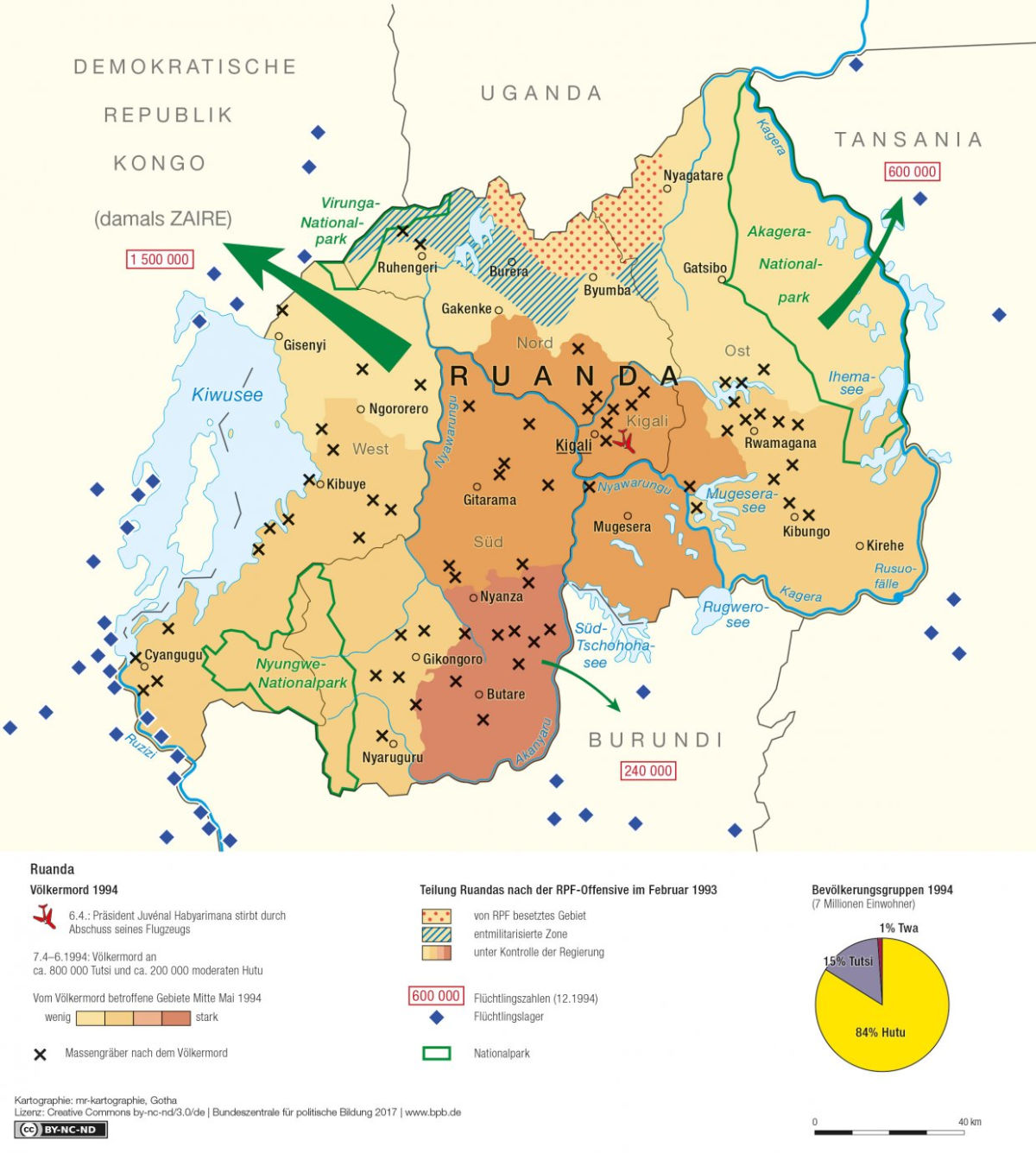 Ruanda: Völkermord und Fluchtbewegungen. Kartographie: mr-kartographie, Gotha Lizenz: Creative Commons by-nc-nd/3.0/de | Bundeszentrale für politische Bildung 2017 Ruanda: Völkermord und Fluchtbewegungen. Kartographie: mr-kartographie, Gotha Lizenz: Creative Commons by-nc-nd/3.0/de | Bundeszentrale für politische Bildung 2017