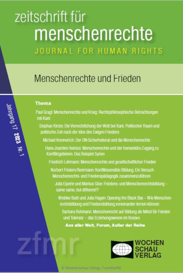 Titelblatt Zeitschrift für Menschenrechte, Ausgabe Menschenrechte und Frieden | Wochenschau-Verlag