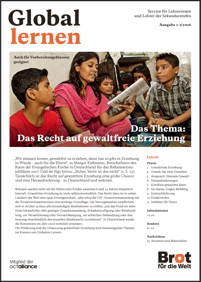Titelbild von Global Lernen - Thema: Das Recht auf gewaltfreie Erziehung Titelbild von Global Lernen - Thema: Das Recht auf gewaltfreie Erziehung