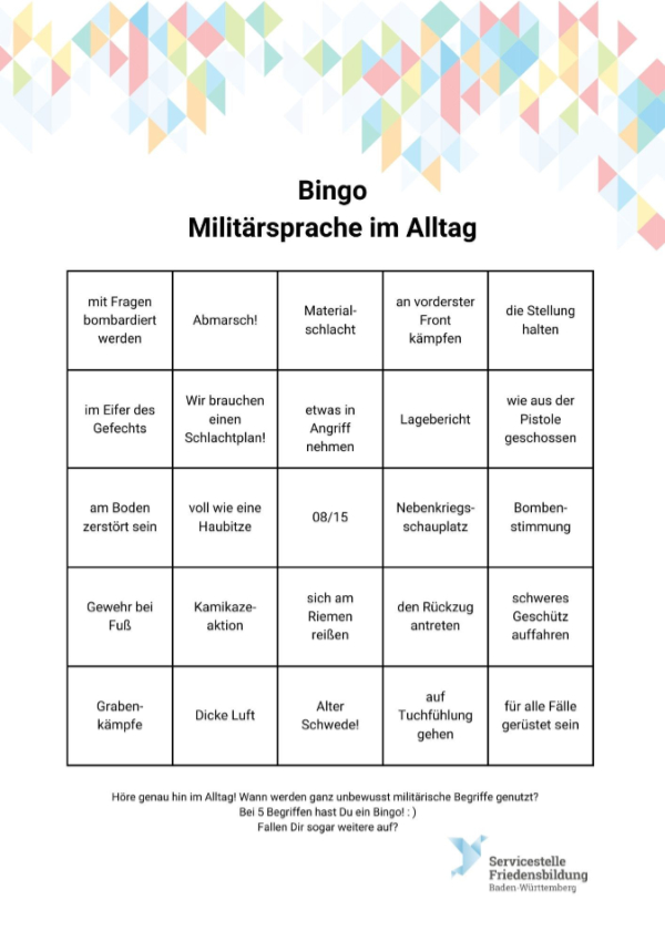 Bingo Militärsprache: 25 Begriffe | Servicestelle Friedensbildung BW Bingo Militärsprache: 25 Begriffe | Servicestelle Friedensbildung BW