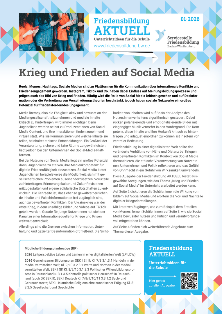 Titelbild FB Aktuell 01/26 Krieg und Frieden auf Social Media 