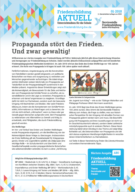 Arbeitsblatt „Kriegs- und Hasspropaganda" Servicestelle Friedensbildung BW, Neuauflage 2022