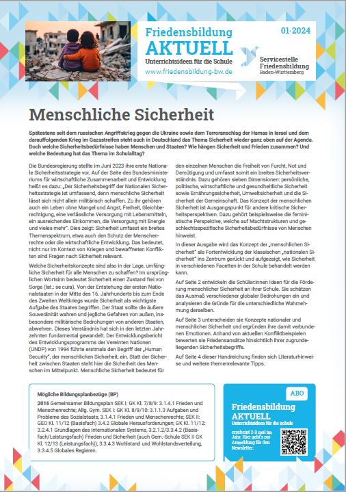 Screenshot Titelblatt FB AKTUELL Menschliche Sicherheit | Servicestelle Friedensbildung