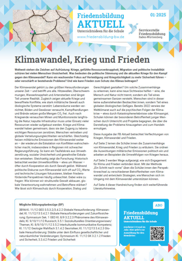 Arbeitsblatt „Klimawandel, Krieg und Frieden" Servicestelle Friedensbildung BW, 2025 Arbeitsblatt „Klimawandel, Krieg und Frieden" Servicestelle Friedensbildung BW, 2025