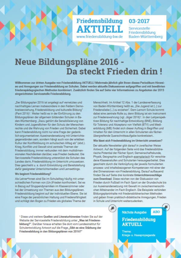 Friedensbildung - Bildungspläne 2016. Servicestelle Friedensbildung BW Friedensbildung - Bildungspläne 2016. Servicestelle Friedensbildung BW