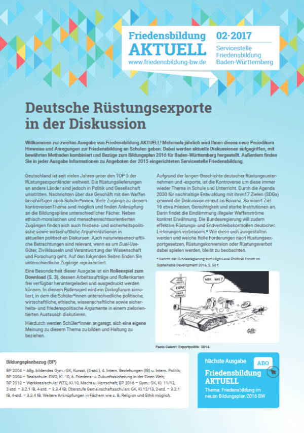 Arbeitsblatt „Deutsche Rüstungsexporte". Servicestelle Friedensbildung BW, 2017