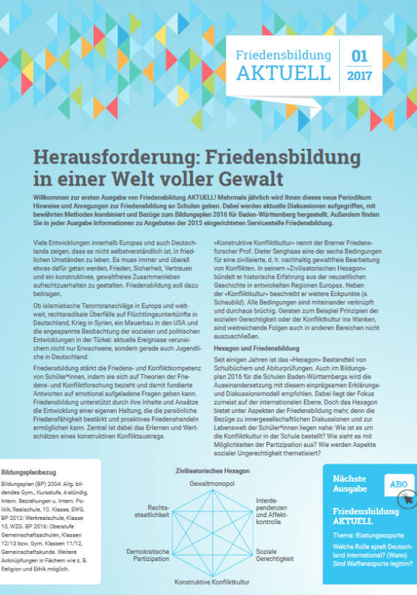 Arbeitsblatt „Herausforderung Friedensbildung". Servicestelle Friedensbildung BW, 2017 Arbeitsblatt „Herausforderung Friedensbildung". Servicestelle Friedensbildung BW, 2017