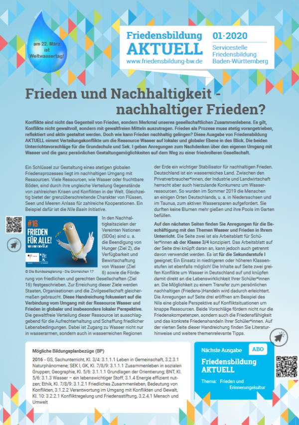 Arbeitsblatt „Frieden und Nachhaltigkeit - nachhaltiger Frieden?" Servicestelle Friedensbildung BW, 2020