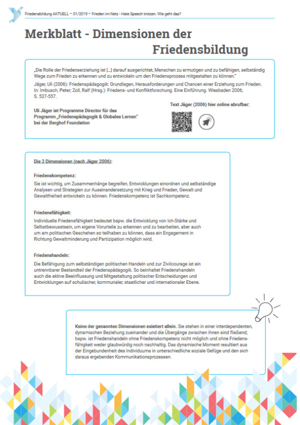 Merkblatt „Dimensionen der Friedensbildung" Merkblatt „Dimensionen der Friedensbildung"