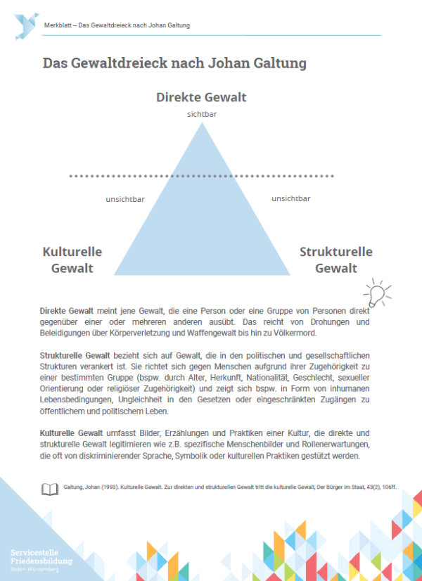 Merkblatt Gewaltdreieck nach Johann Galtung Merkblatt Gewaltdreieck nach Johann Galtung