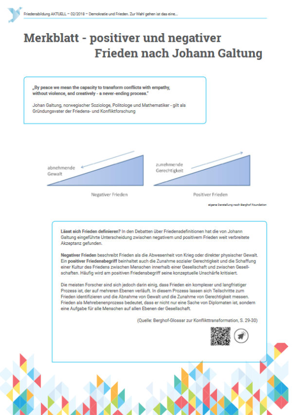 Merkblatt „Positiver und negativer Frieden"