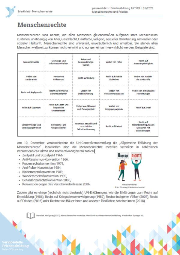Merkblatt „Menschenrechte" Merkblatt „Menschenrechte"